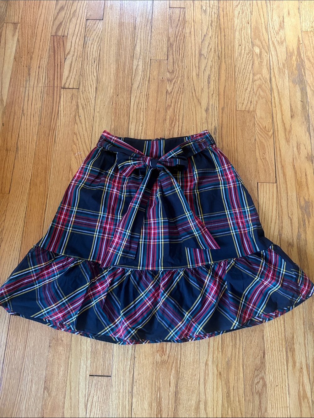 J.Crew Factory Plaid Tie-Waist Ruffle Hem Skirt - Black Multi